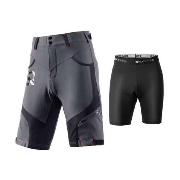 Short de ciclismo Rockbros YPK020 gris junto al culotte interior negro con badana que viene incluido