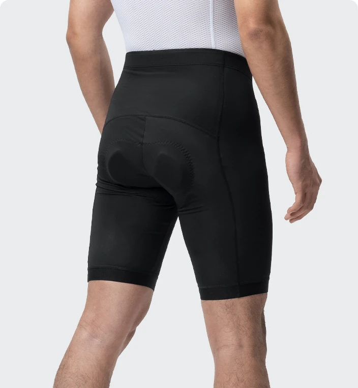 Vista de tres cuartos de espalda del culotte Rockbros YDDK001 negro puesto