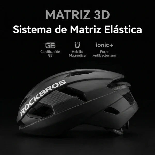 Casco Rockbros 4600 negro con matriz elástica 3D y forro ionic+