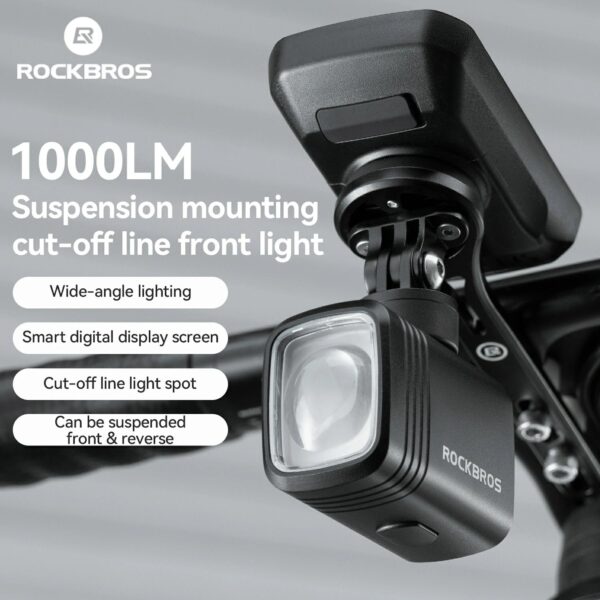 Luz Delantera Bicicleta M6 1000 Lúmenes USB-C Pantalla Digital ROCKBROS