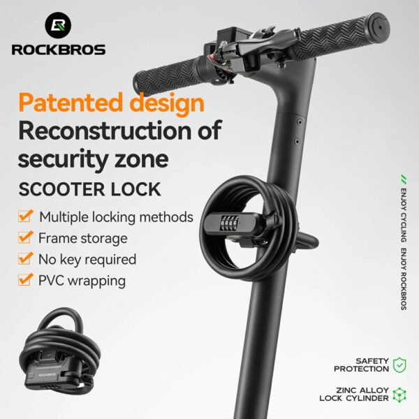 Candado U-Lock con Cable de Seguridad para Bicicleta y Patinete ROCKBROS