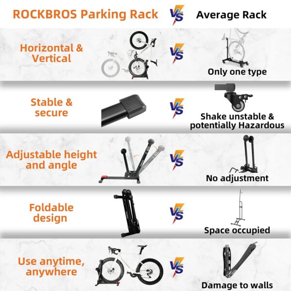 Soporte Bicicleta 2 en 1 Plegable Vertical Acero al Carbono 24-27.5 Pulgadas ROCKBROS