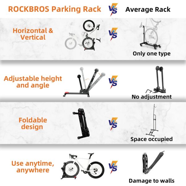 Soporte Bicicleta 2 en 1 Plegable Vertical Acero al Carbono 24-27.5 Pulgadas ROCKBROS