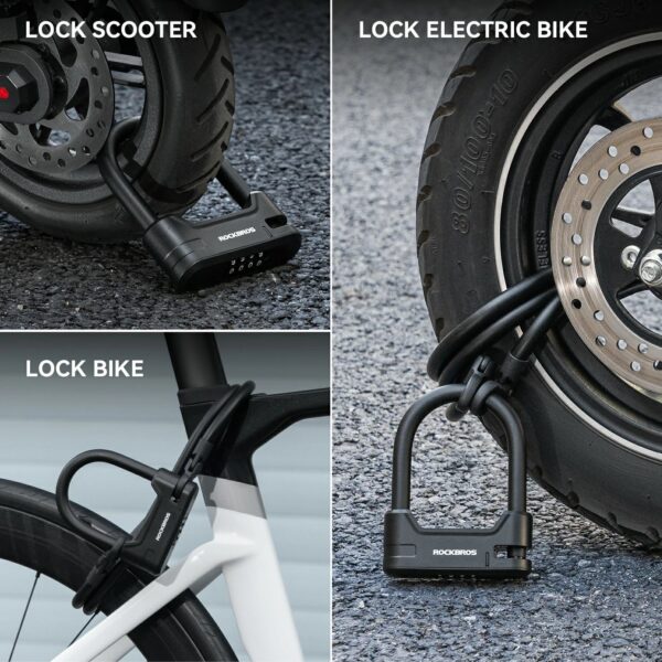 Candado U-Lock con Cable de Seguridad para Bicicleta y Patinete ROCKBROS
