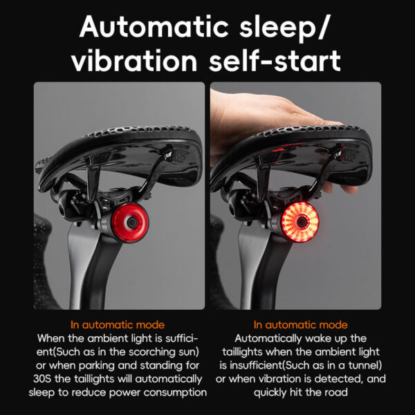 Luz Trasera Bicicleta Q0 Sensor de Freno USB-C Recargable IPX6 ROCKBROS