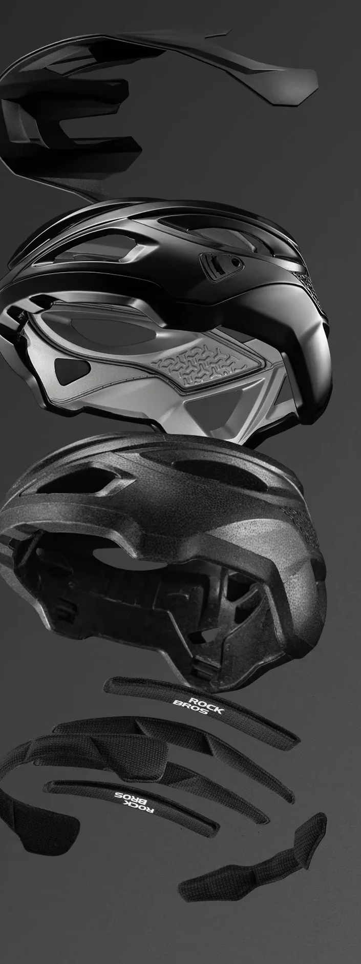 Despiece del casco Rockbros 5200: visera, casco de PC, EPS y forro