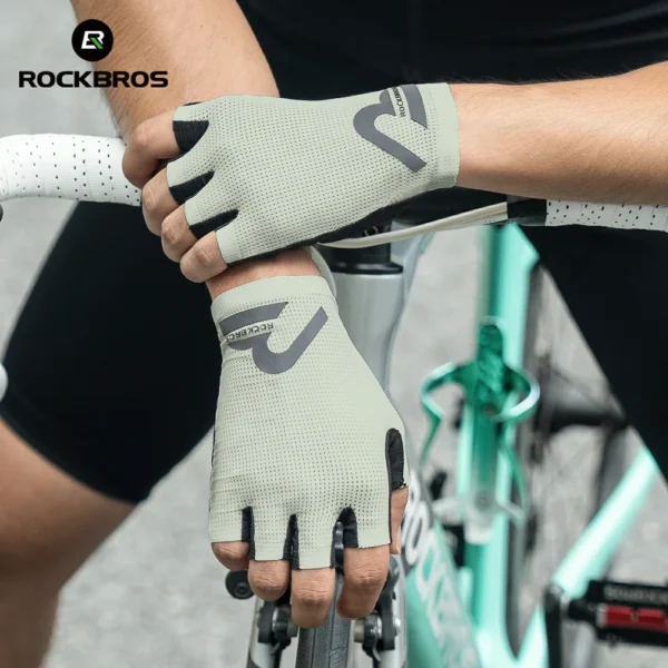 Guantes Ciclismo Medio Dedo Gel Verde Claro Rockbros 5401 - Imagen 3