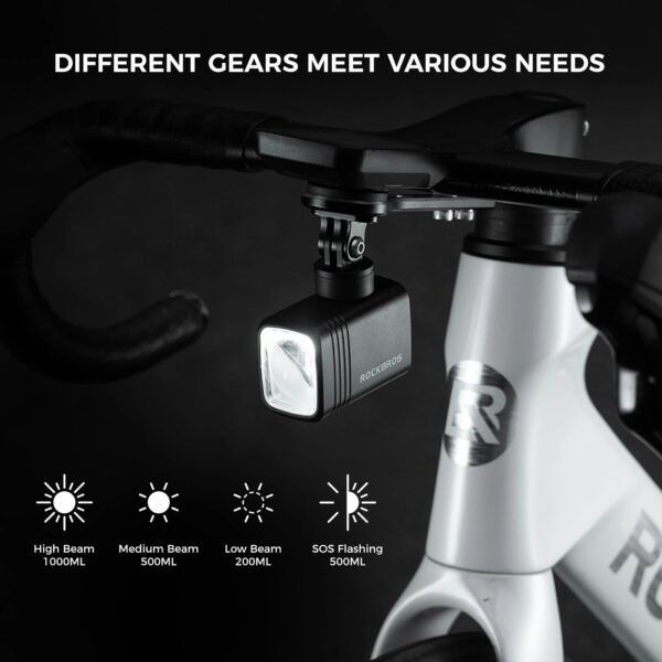 Luz Delantera Bicicleta M6 1000 Lúmenes USB-C Pantalla Digital ROCKBROS