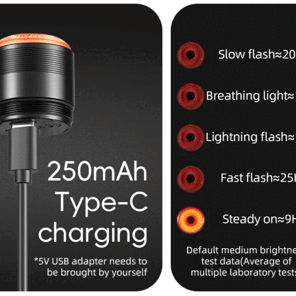 Luz Trasera Bicicleta Q5 Mini Sensor de Freno USB-C ROCKBROS