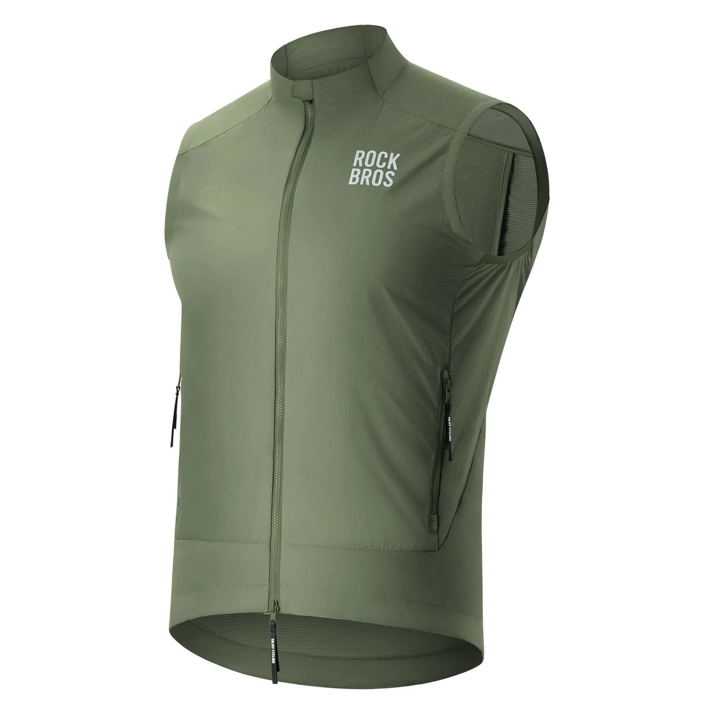 Chaleco cortaviento de ciclismo Rockbros BL3700 verde oliva, vista de frente