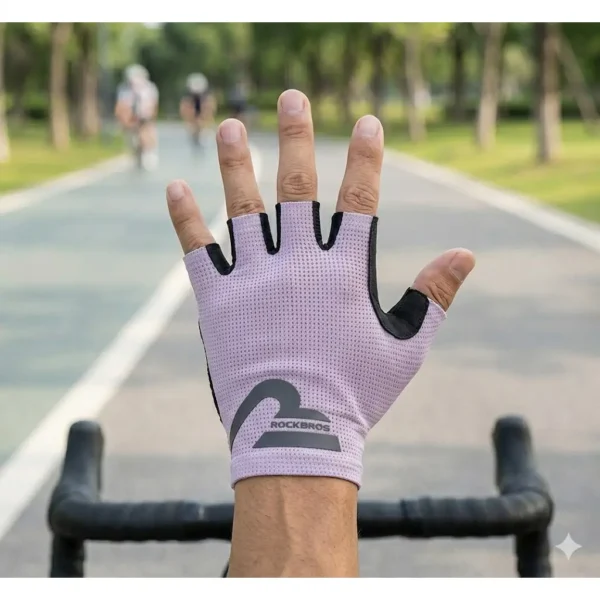 Guantes Ciclismo Medio Dedo Gel Lila Rockbros 5401 - foto 3