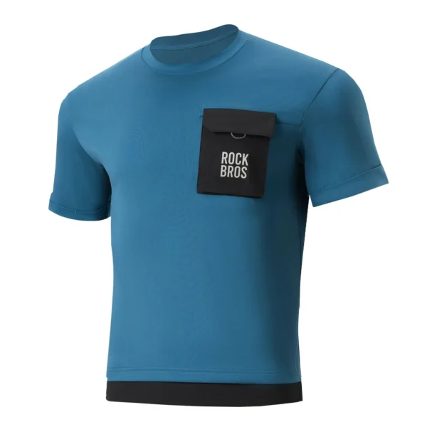 Jersey MTB manga corta Rockbros JC1901 azul con bolsillo magnético en el pecho