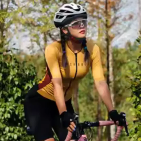 Jersey de ciclismo mujer manga corta amarillo Rockbros - Imagen 4