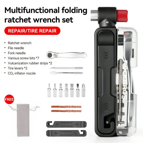 Kit Reparación Bicicleta 15 en 1 Llave Trinquete Multifuncional ROCKBROS