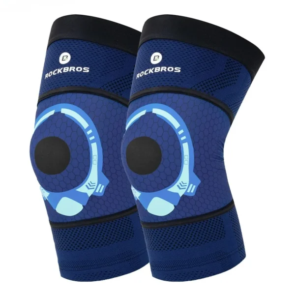 Rodilleras de compresión Rockbros RD2000 azules con anillo de silicona en la rótula