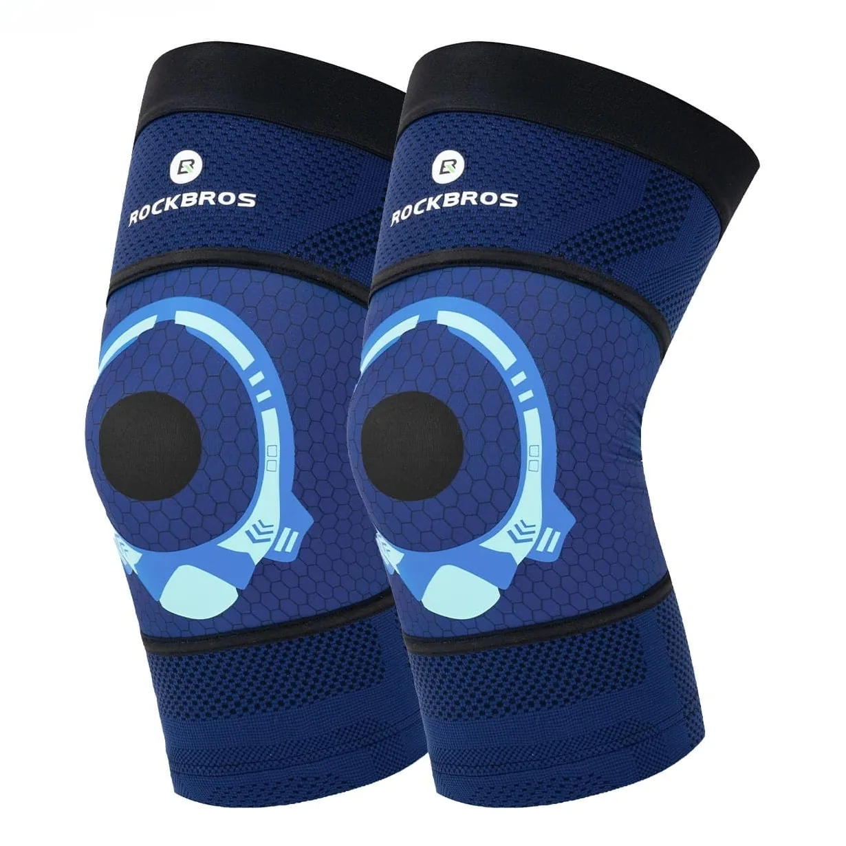 Rodilleras de compresión Rockbros RD2000 azules con anillo de silicona en la rótula