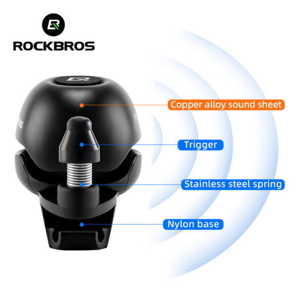 Timbre Bicicleta Aluminio 80dB Forma Casco Manubrio 22-34mm ROCKBROS
