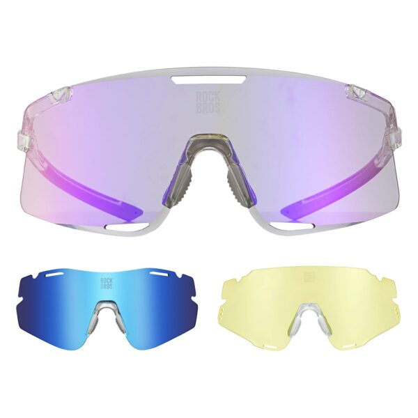 Lentes Rockbros BOUNDLESS morado con cristal polarizado azul y cristal amarillo