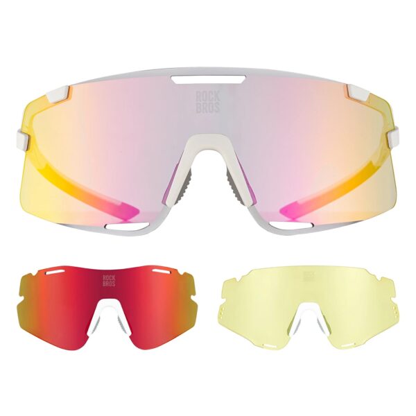 Lentes Rockbros BOUNDLESS blanco con cristal polarizado rojo y cristal amarillo