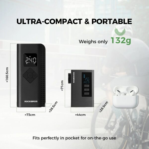 Inflador Eléctrico Mini Bicicleta AS240 PRO con Manómetro 120PSI ROCKBROS