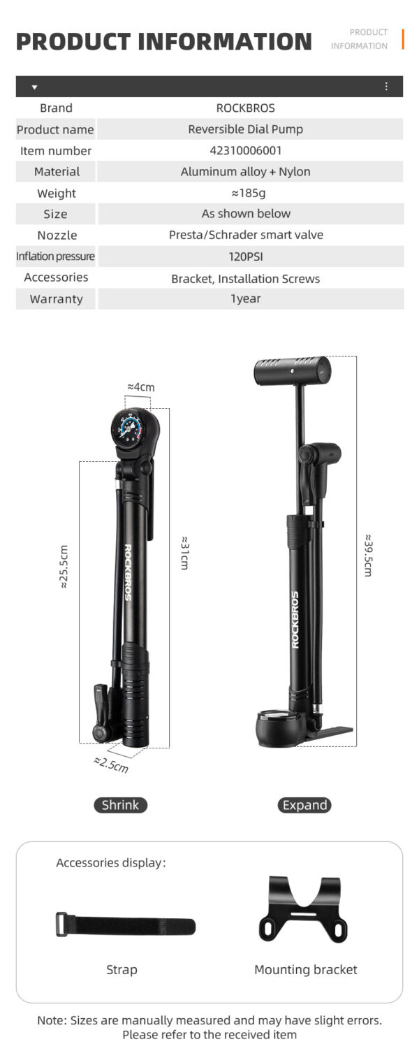 Inflador de Pie para Bicicleta 120 PSI Rockbros JG-6001 ROCKBROS