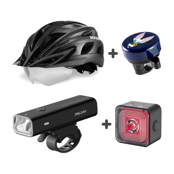 Pack Seguridad Rockbros: casco TT-16, timbre y luces delantera y trasera
