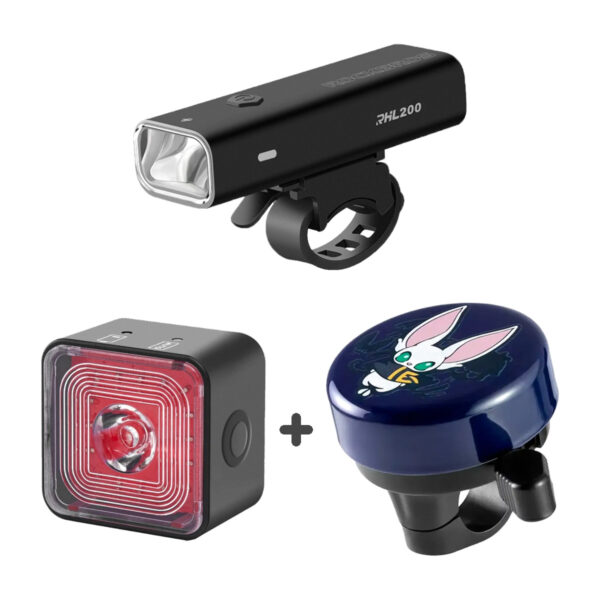 Pack Luz Delantera RHL-200 de 200LM + Luz Trasera TL904 + Timbre Rockbros