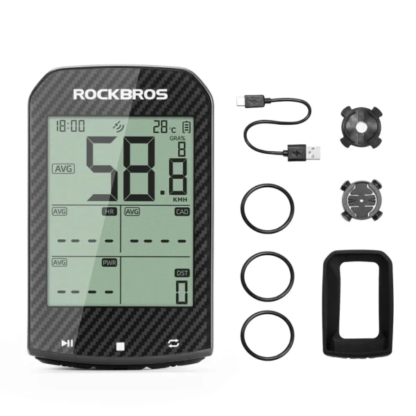 Ciclocomputador Rockbros M1 Pro con soporte, ligas, funda y cable USB-C