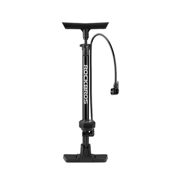 Inflador de pie Rockbros BP4001 con la manguera suelta y su cabezal para presta y schrader