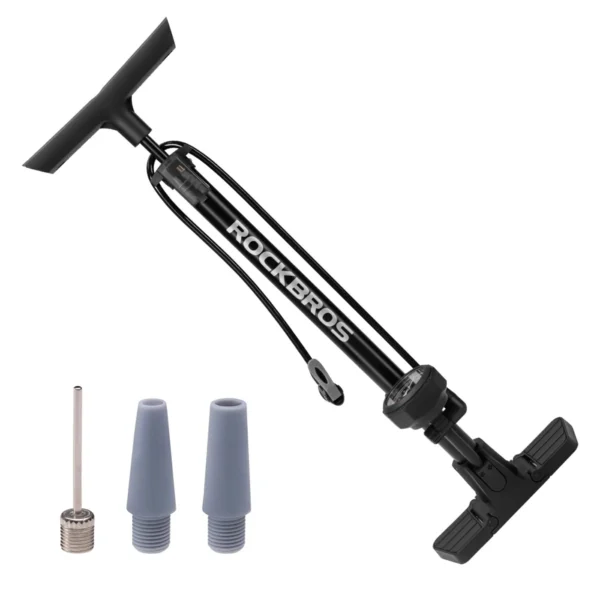 Inflador de pie Rockbros BP4001 con sus 3 adaptadores para pelotas e inflables