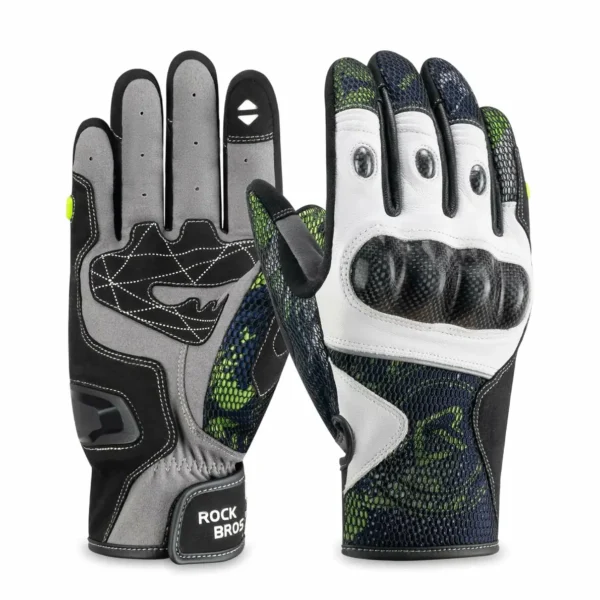Guantes para moto y MTB Rockbros GMT1006 de cuero con nudillos de fibra de carbono, dorso y palma