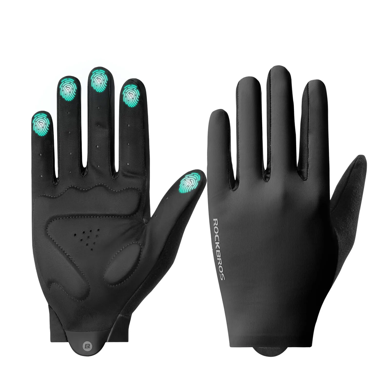 Guantes de ciclismo dedo completo Rockbros S1800 negro, palma y dorso