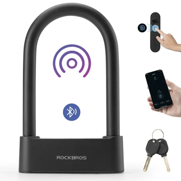 Candado U-Lock Rockbros LCK1801 con huella digital, app y llaves