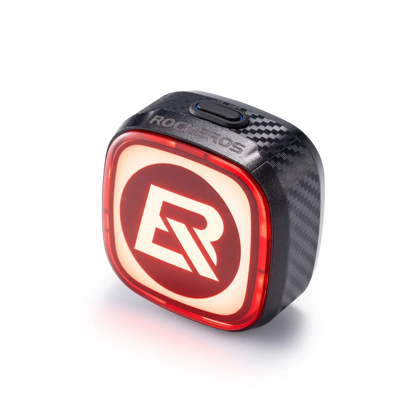 Luz trasera Rockbros Q2MAX encendida con el logo ROCKBROS