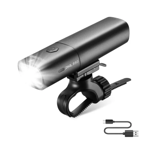 Luz delantera Rockbros RHL-950 con su soporte y cable USB-C