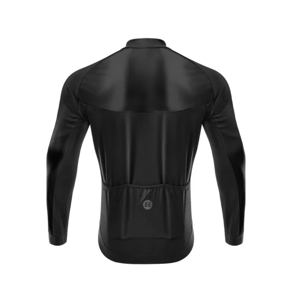 Casaca térmica Rockbros RK15360 negra vista de espalda, con bolsillo trasero