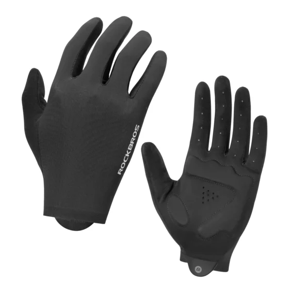 Guantes de ciclismo dedo completo Rockbros S1800 negro, vista del dorso y de la palma acolchada