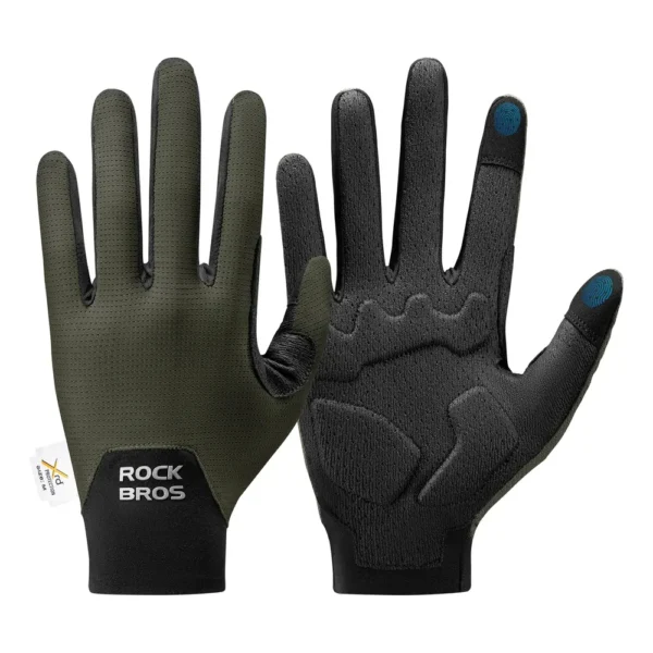 Guantes de ciclismo dedo completo Rockbros S403 verde oscuro, dorso y palma