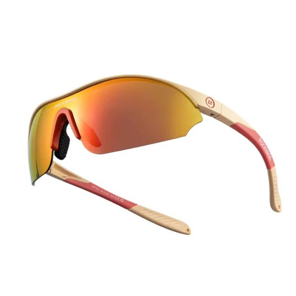 Lentes de ciclismo polarizados Rockbros SP3000 beige con luna espejo roja