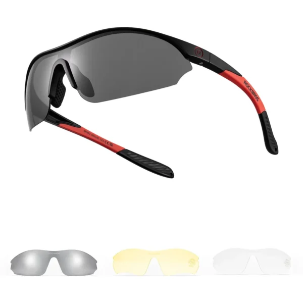 Lentes Rockbros SP3000 negro con rojo con sus 3 lunas: polarizada, amarilla y transparente
