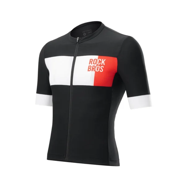 Jersey de ciclismo manga corta Rockbros KAIEN ZHW3100 negro con franja blanca y roja