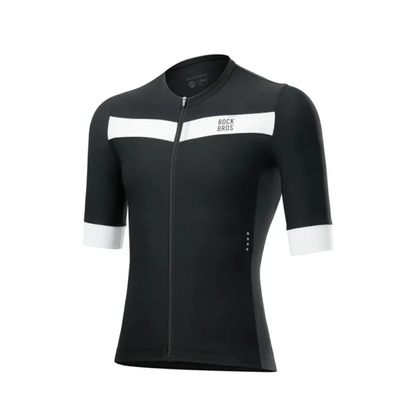 Jersey de ciclismo manga corta Rockbros ZHW3300 negro con franja blanca en el pecho